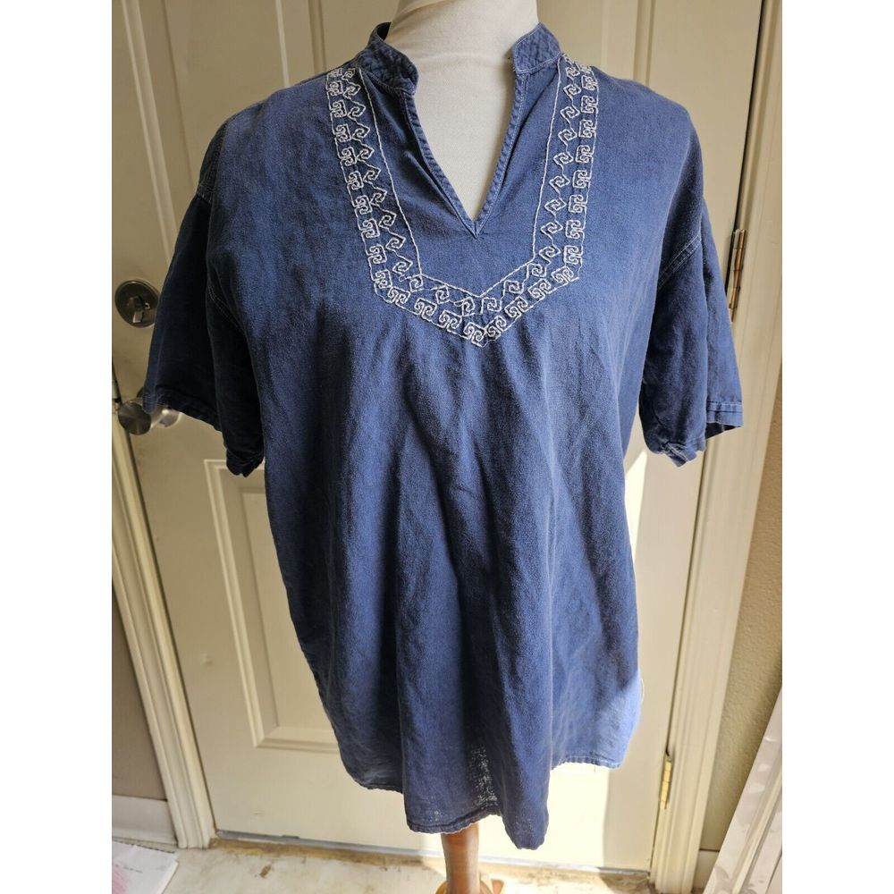 Denim Supply American Level Jeans Blue V Neck Embroidered Tunic Top Women's G